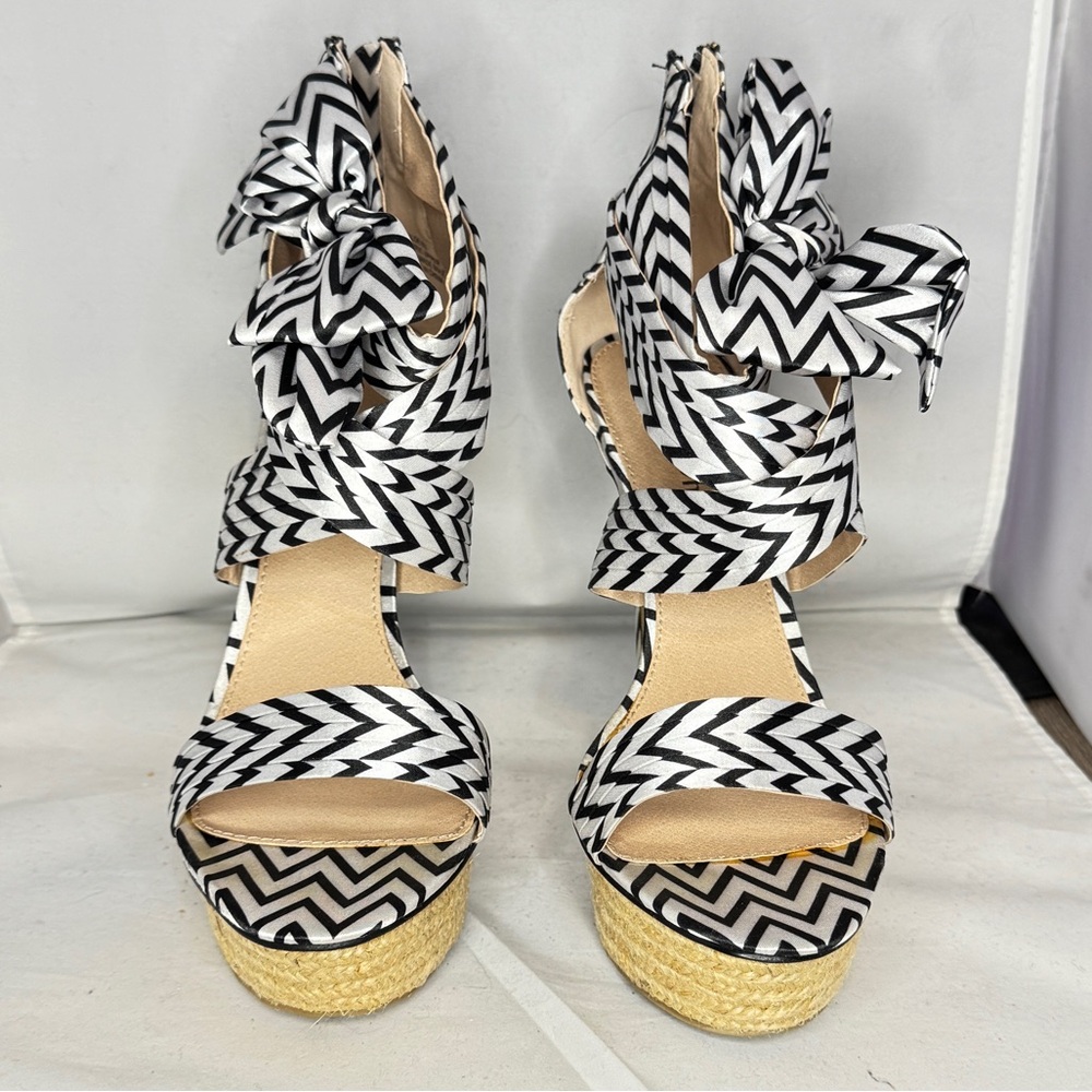 Zigi Soho Black and White Espadrille Wedges